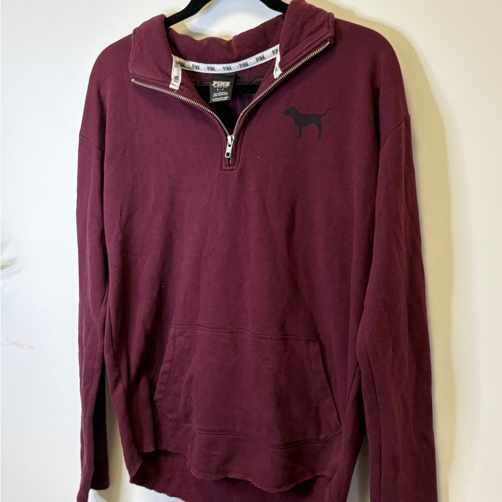 VS PINK Maroon Quarter-Zip Hoodie with Dog Logo
